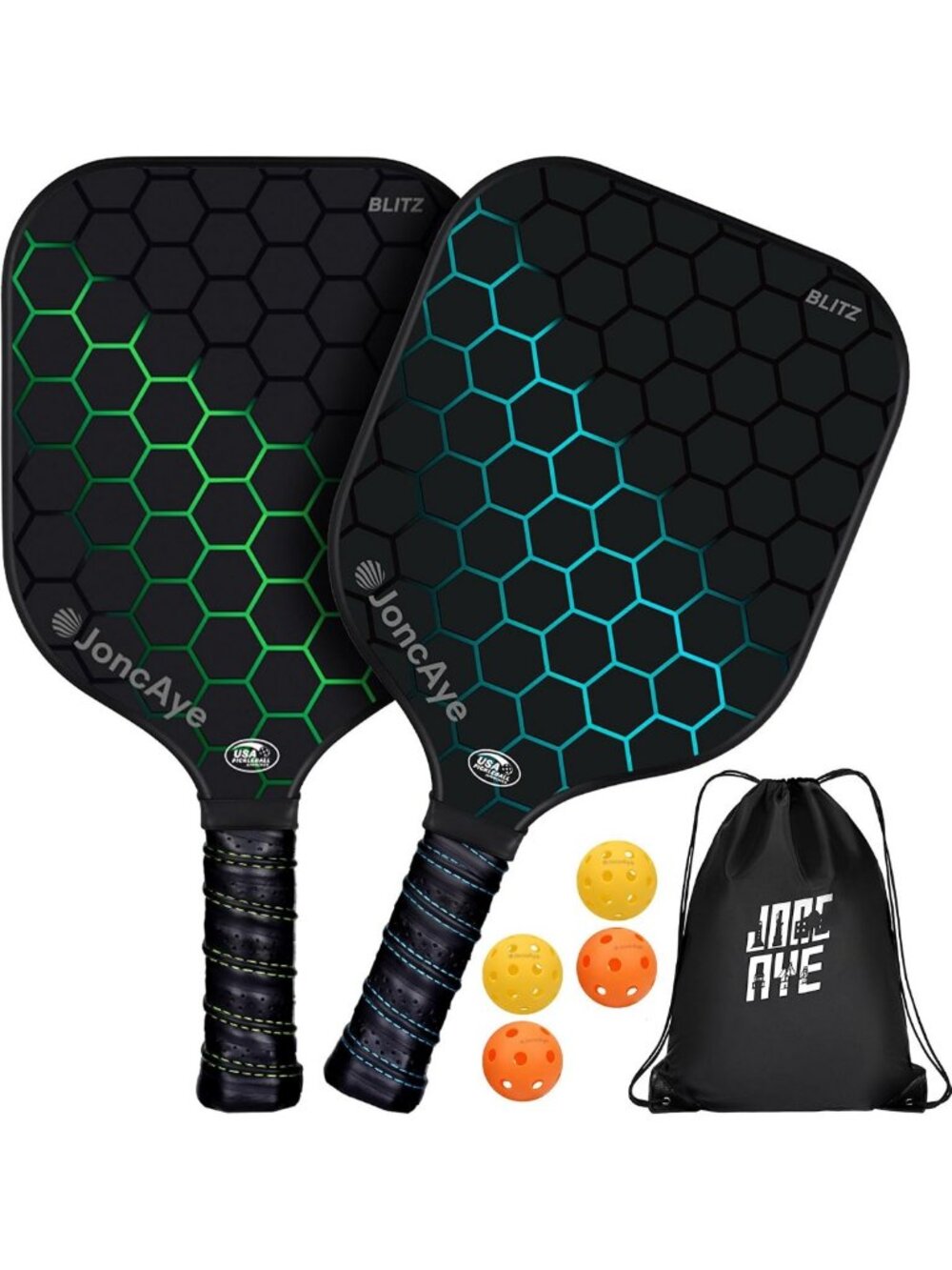 Set of 4 or 2 Fiberglass Pickleball Paddles - USAPA Approved, Lightweight